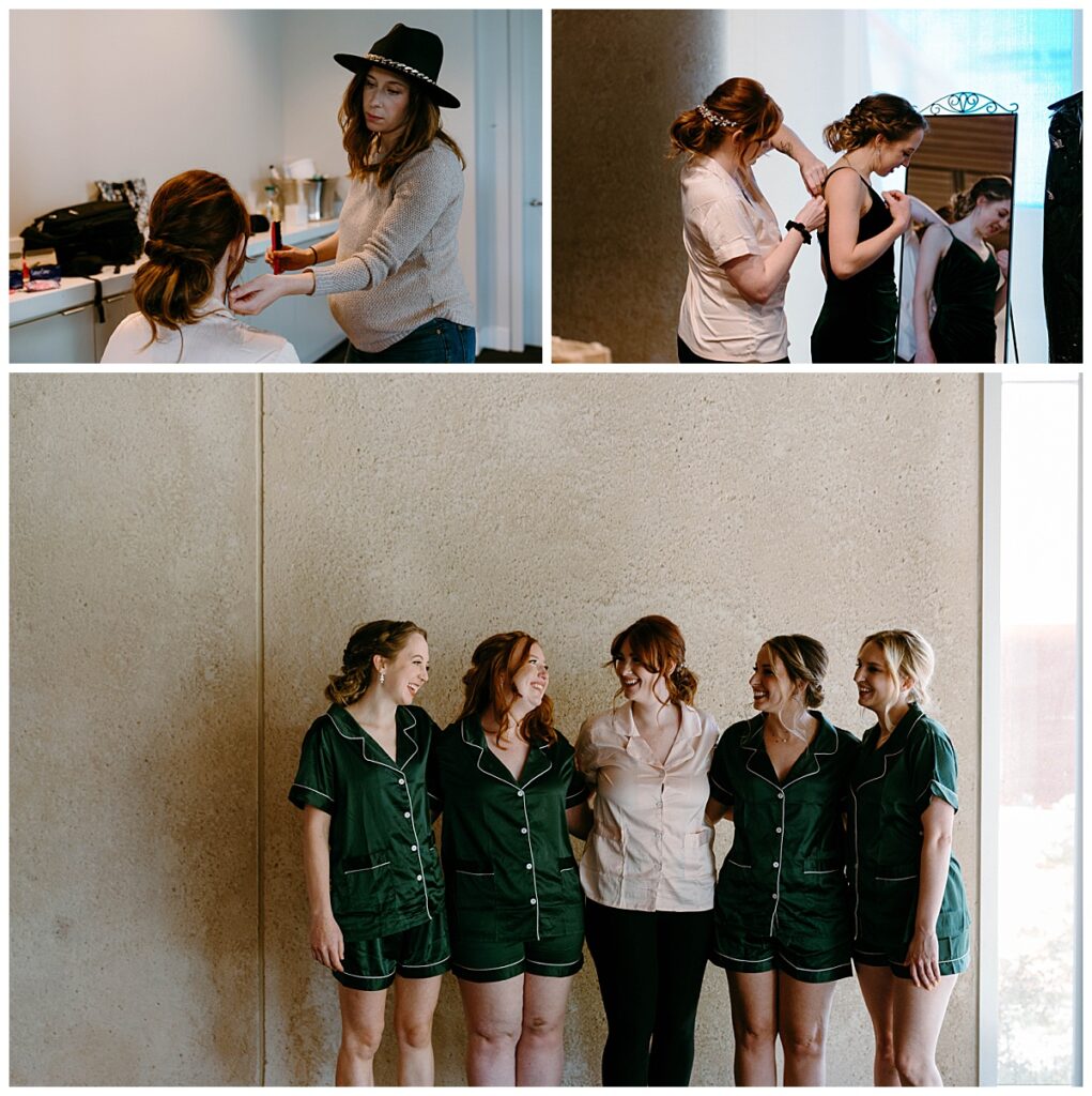 bride and bridesmaids get ready together by Charlotte wedding photographer