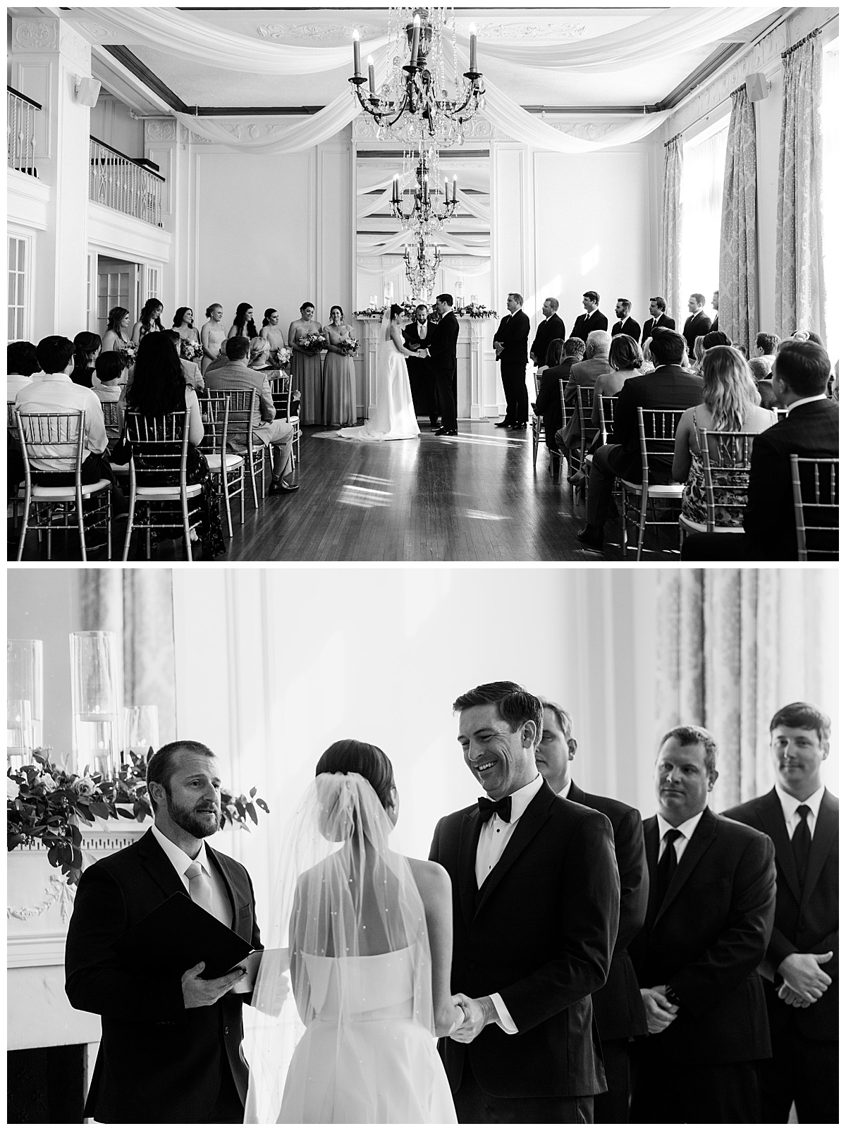 bride and groom stand at altar holding hands by Charlotte wedding photographer