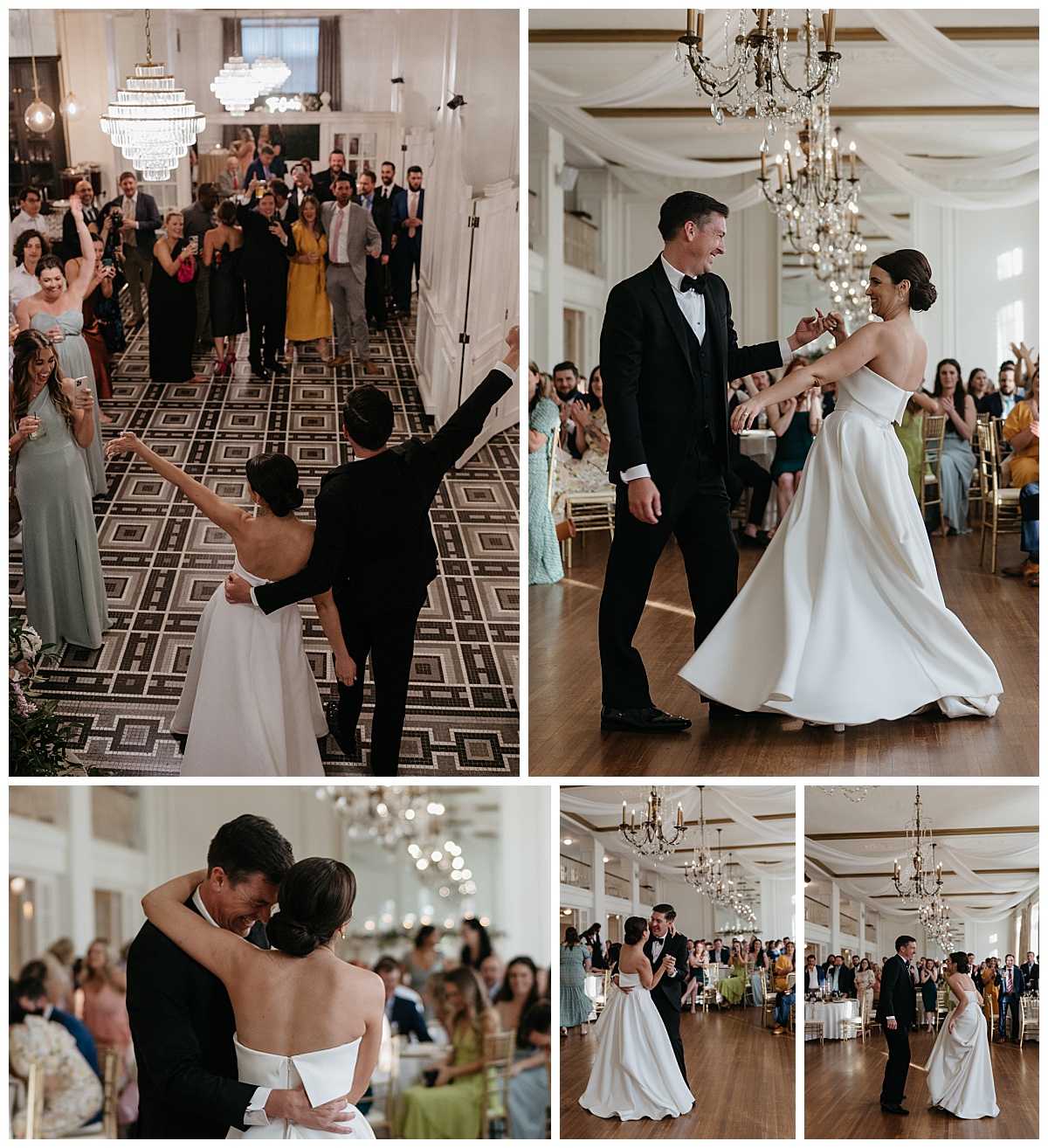 couple makes entrance to reception and dances together by The Hazel Club