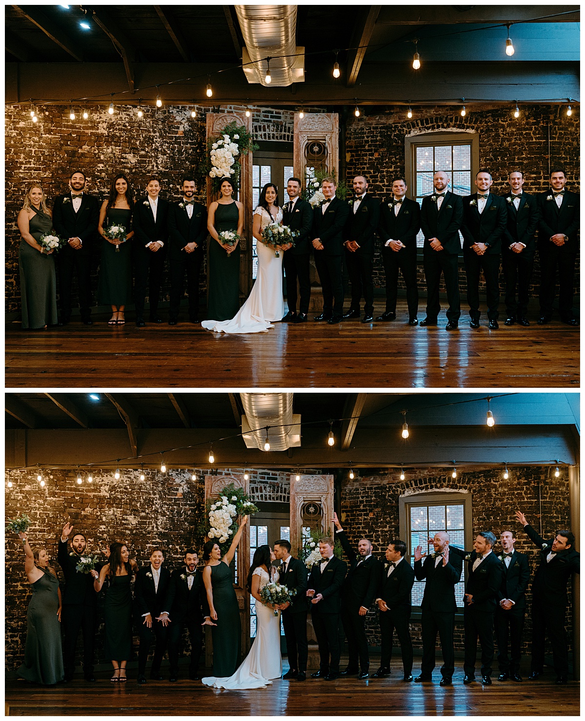 bridal party cheers as couple kisses by destination wedding photographer
