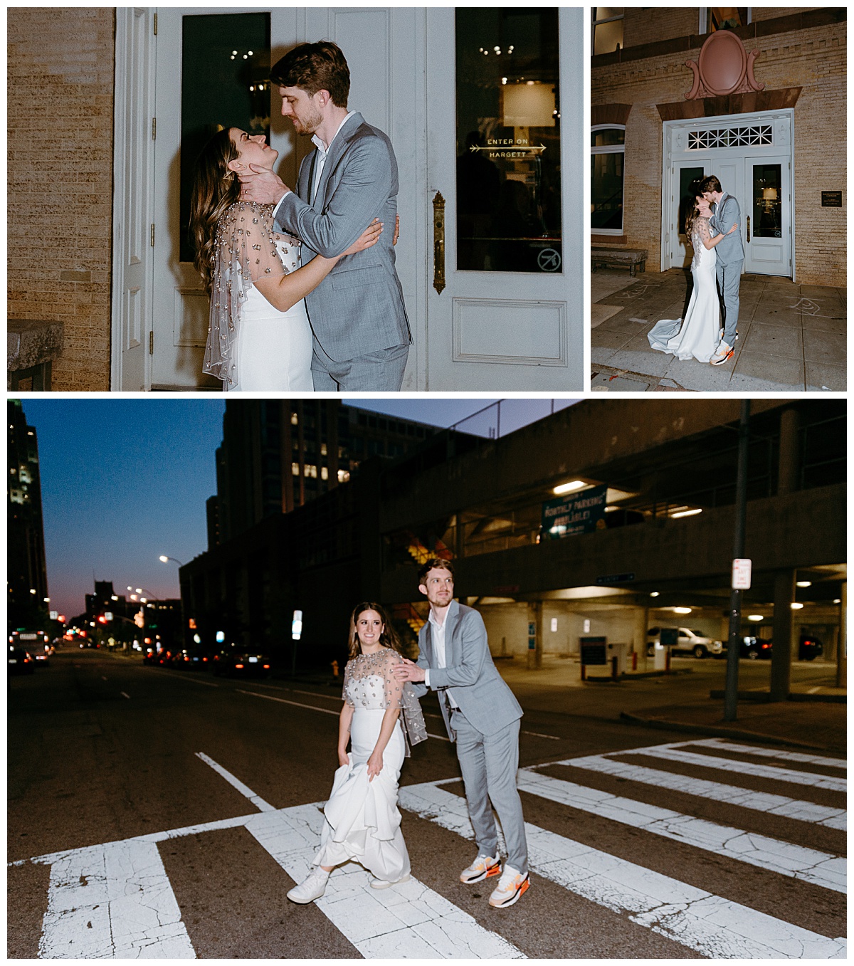 couple walks around downtown Raleigh after ceremony at the Cannon Room