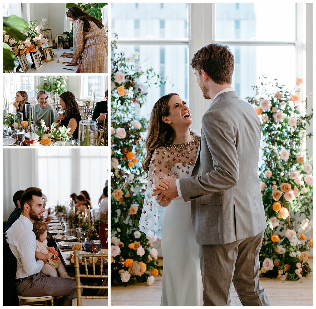 couple dances together for the first time as guests enjoy the reception at the Cannon Room