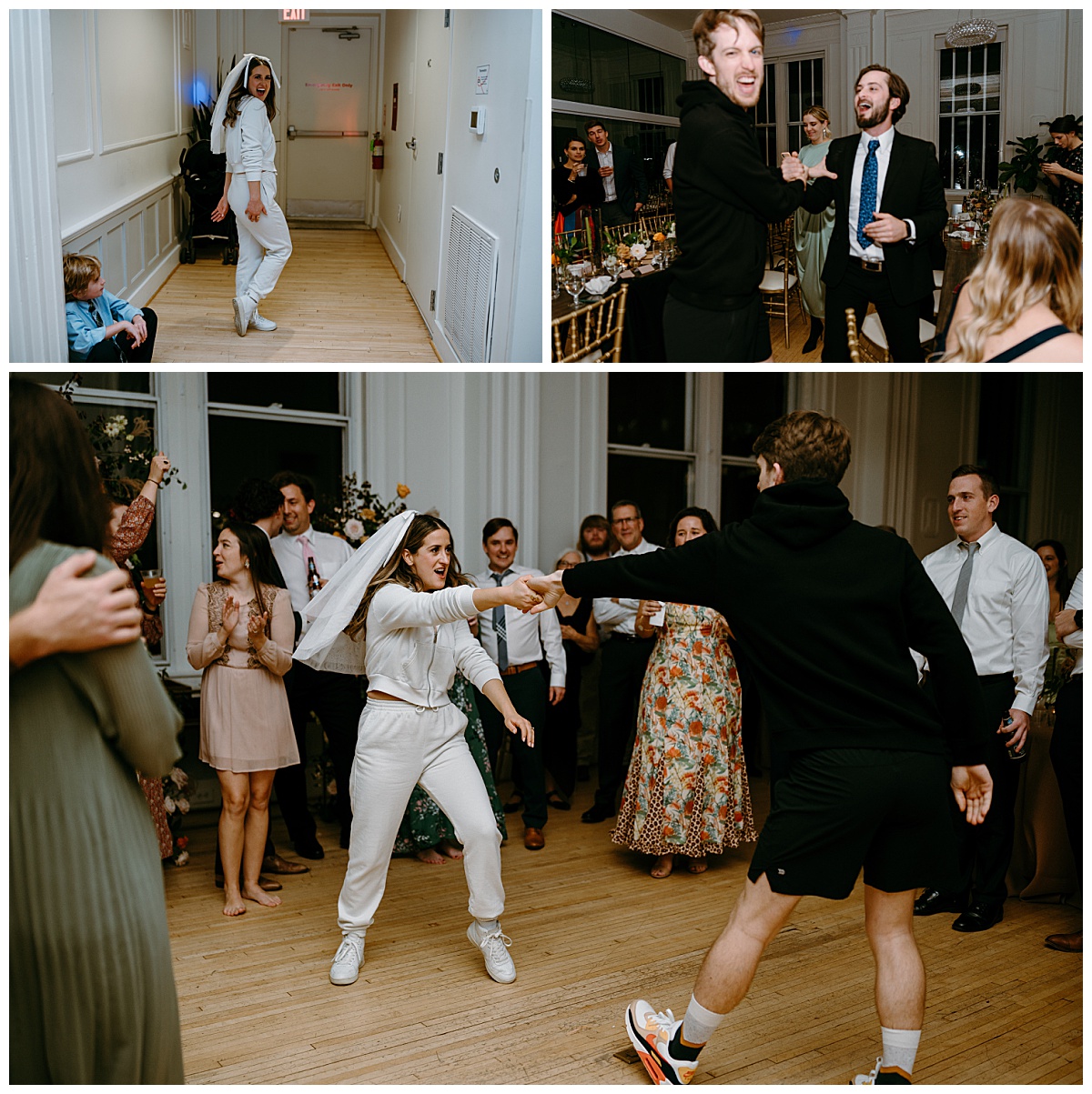 bride and groom show off their dance moves during reception by North Carolina wedding photographer