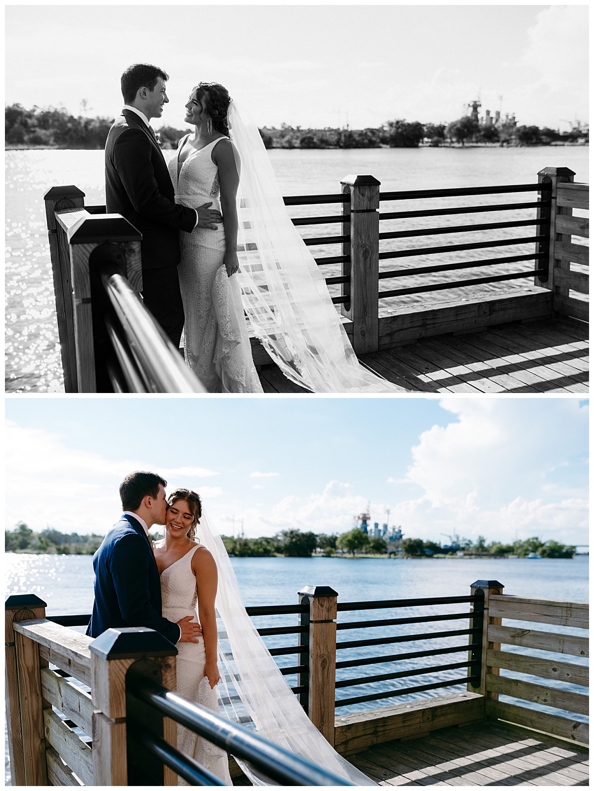 couple stands in front of river and looks at each other by The Hazel Club