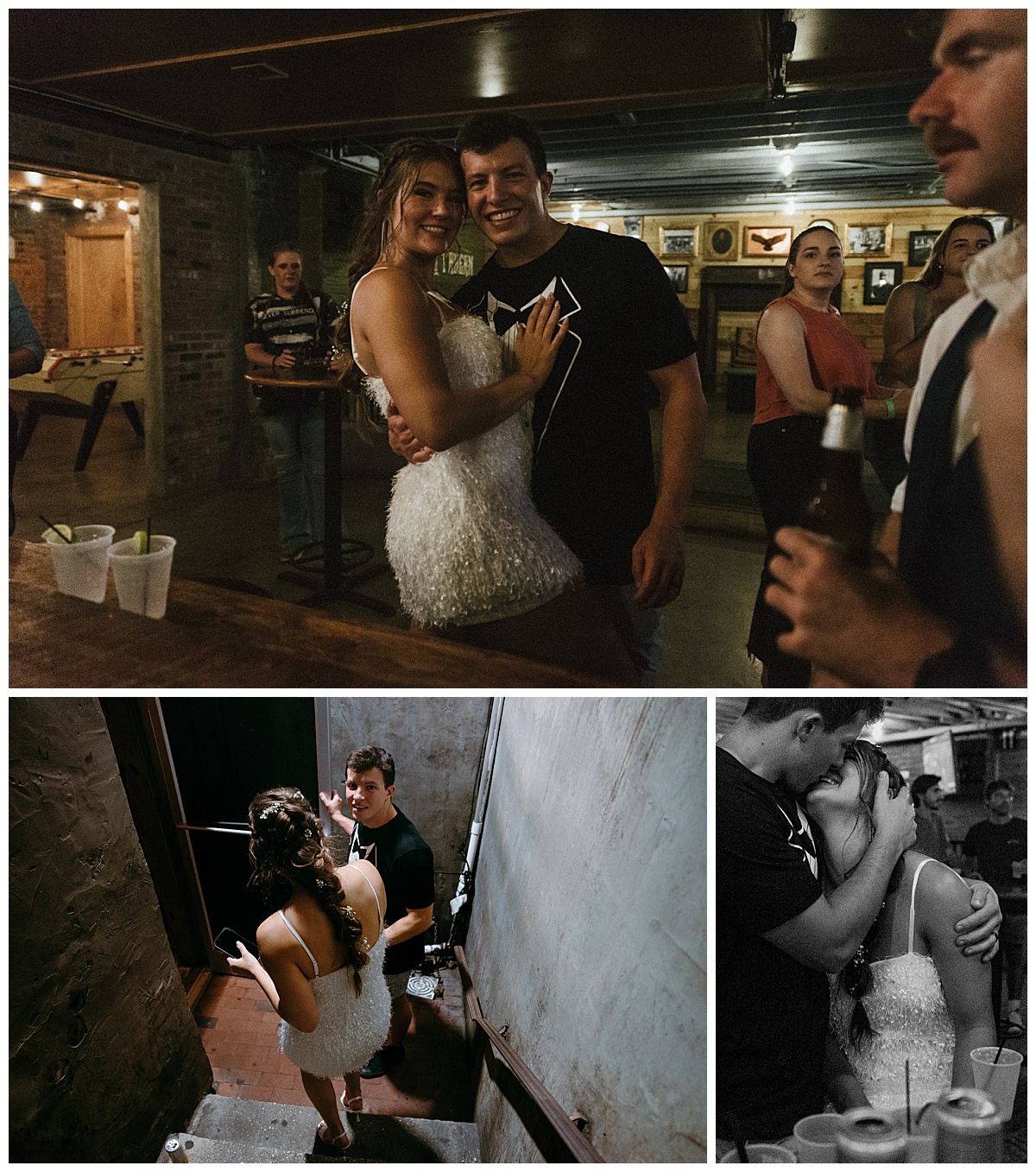 bride and groom snuggle close at basement bar for afterparty by The Hazel Club