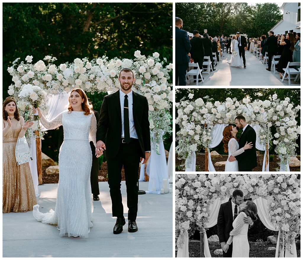 newlyweds kiss and walk back down aisle together by North Carolina wedding photographer