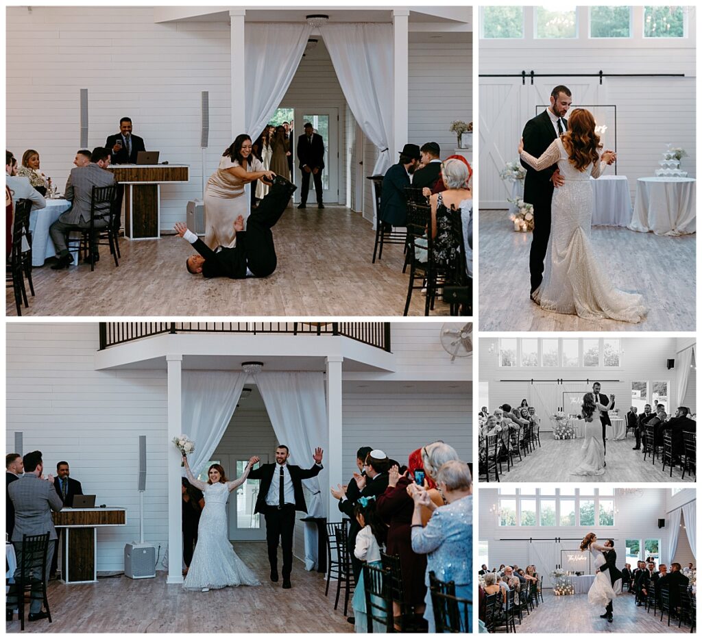 newlyweds make entrance to reception and have first dance together by North Carolina wedding photographer