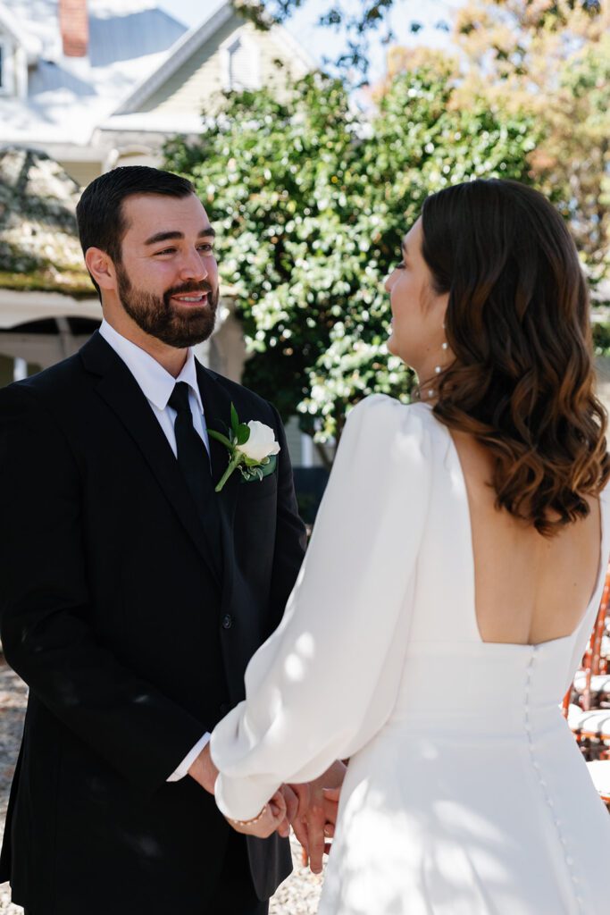 Bride and groom first look at Whitehead Manor wedding