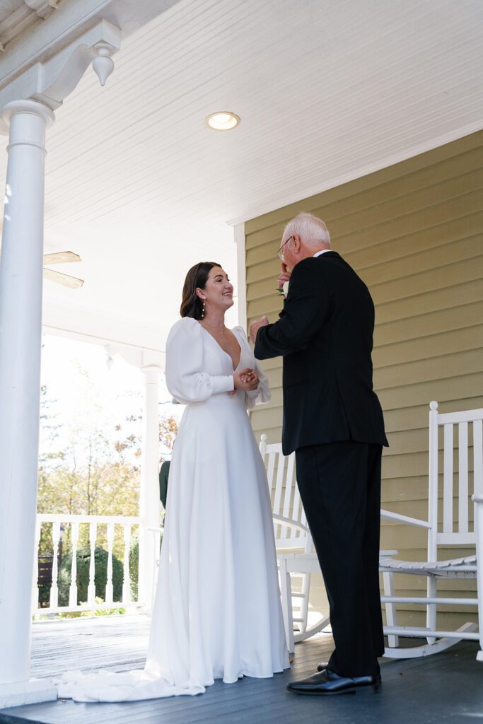 Bride and father-of-bride first look at Whitehead Manor wedding